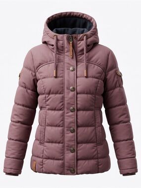Naketano Warm Women’s Quilted Hooded Puffer Jacket Dusty Mauve Burgundy Red S